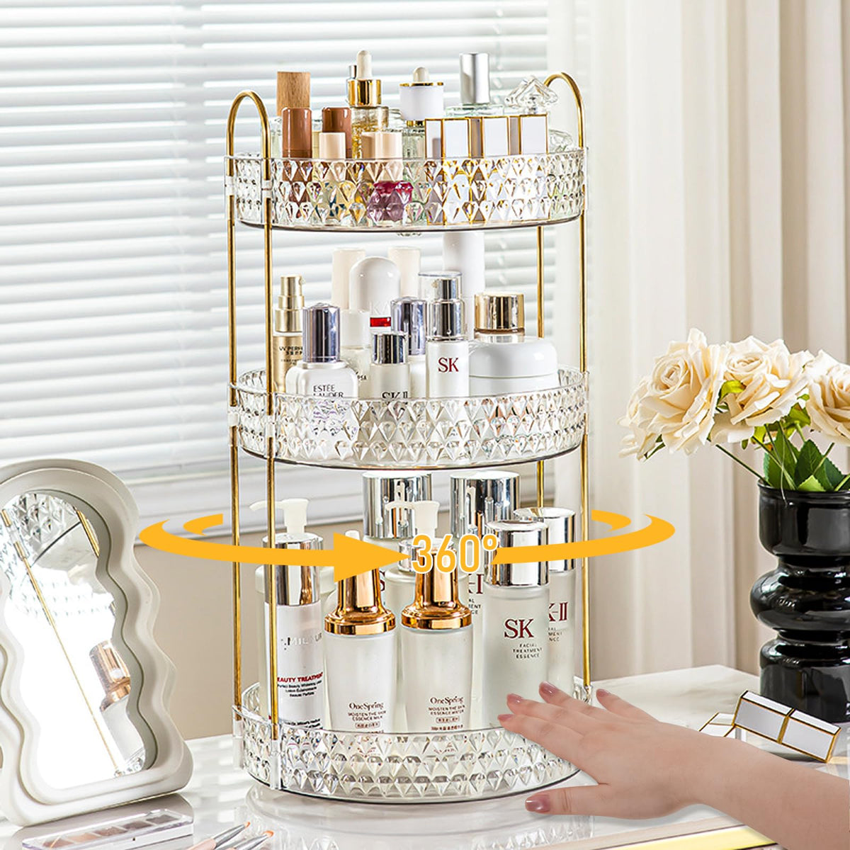 Rotating Makeup and Skincare Organizer with 360° Spin