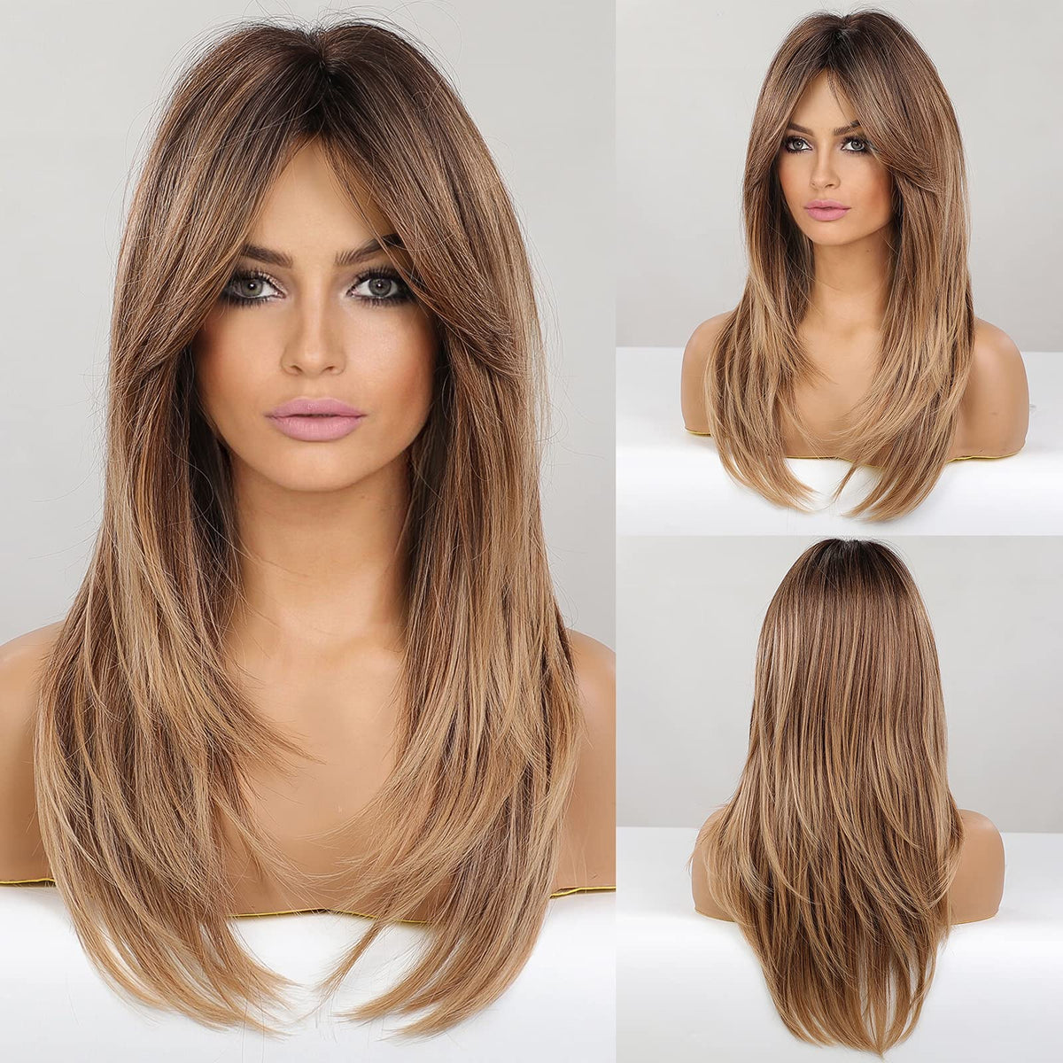 HAIRCUBE Long Layered Synthetic Wig for Women with Bangs
