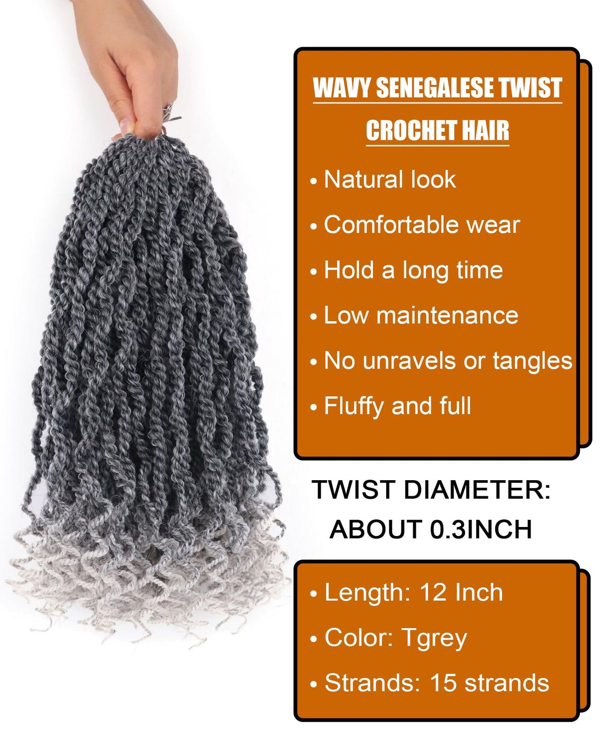 Pre-Looped Senegalese Twist Crochet Hair with Curly Ends, 8 Packs