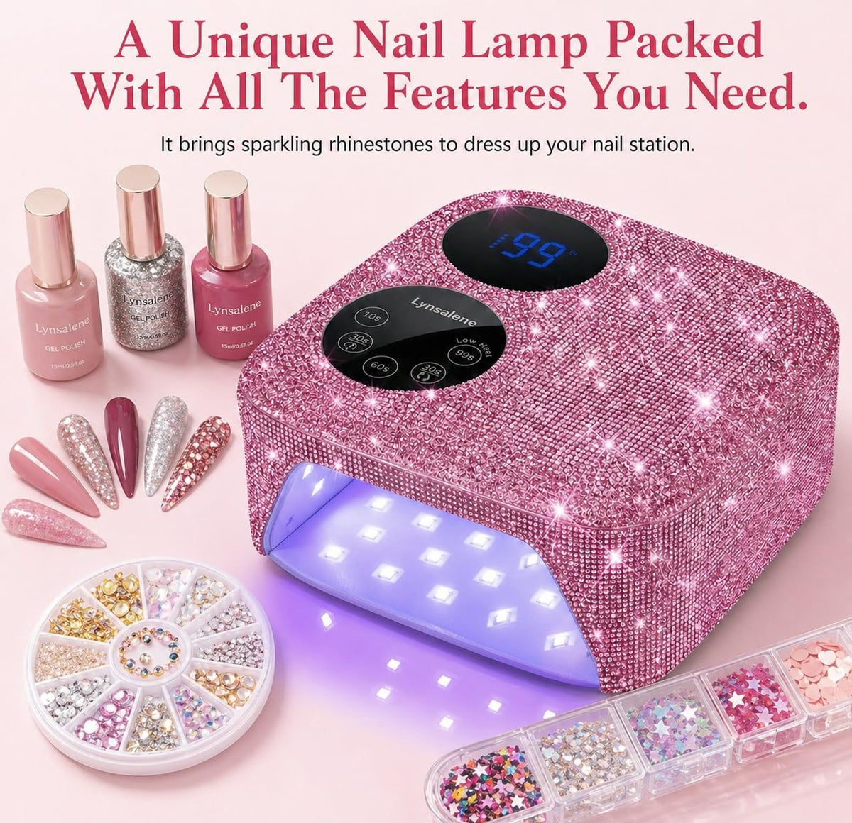 80W Pink Cordless UV LED Nail Lamp with Magnetic Detachable Base