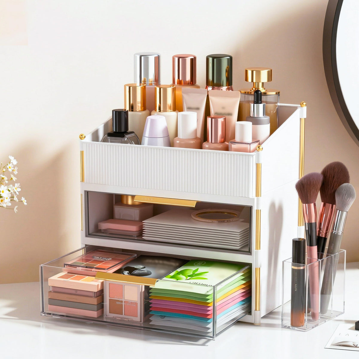 Asdbko Tiered Makeup Organizer with Brush Holder