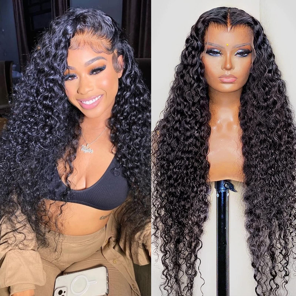 SNJON Water Wave 13x6 HD Transparent Lace Front Human Hair Wig