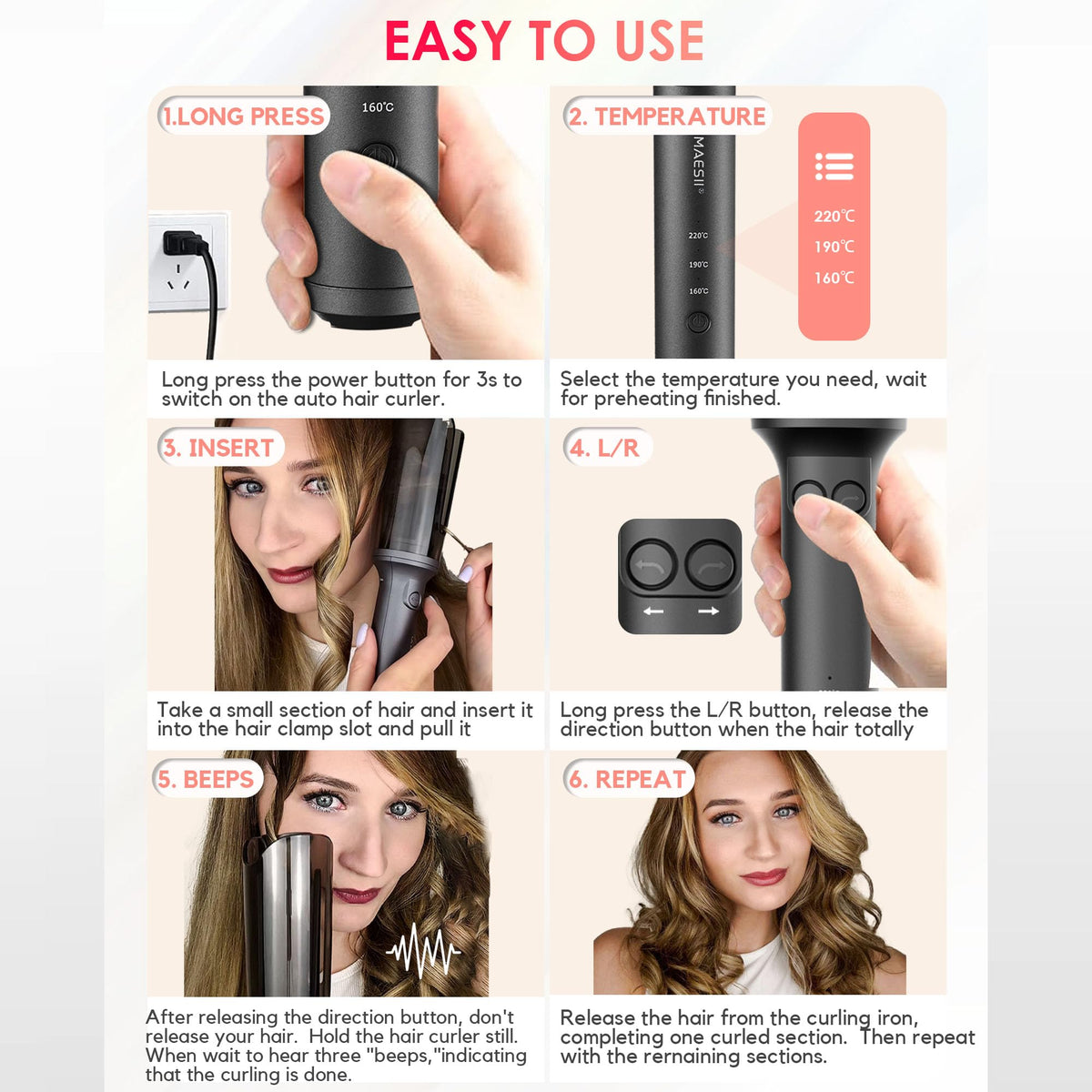 LA MAESII 1-Inch Automatic Rotating Curling Iron