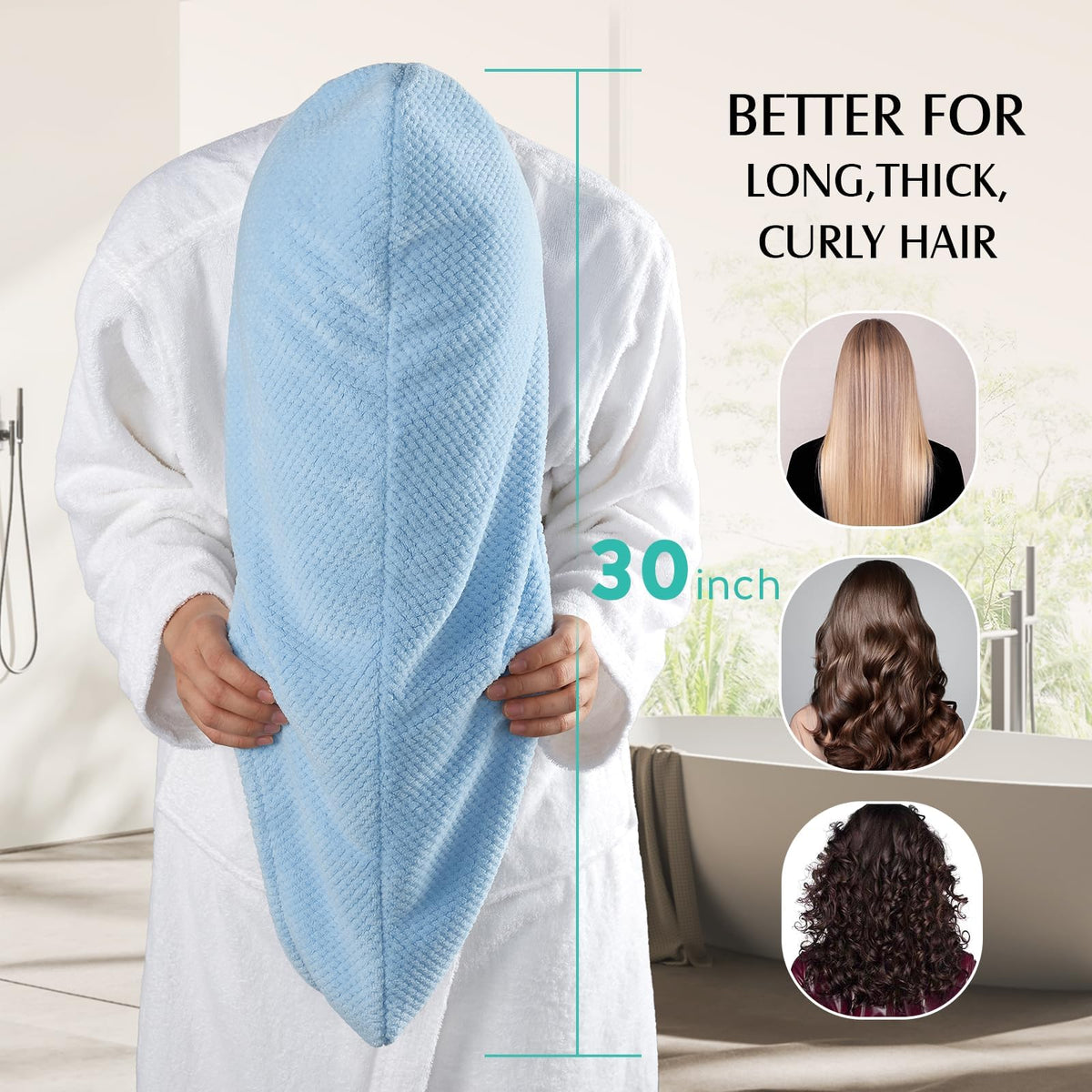 YFONG 3 Pack Large Microfiber Hair Towel Wraps, 30" x 10"