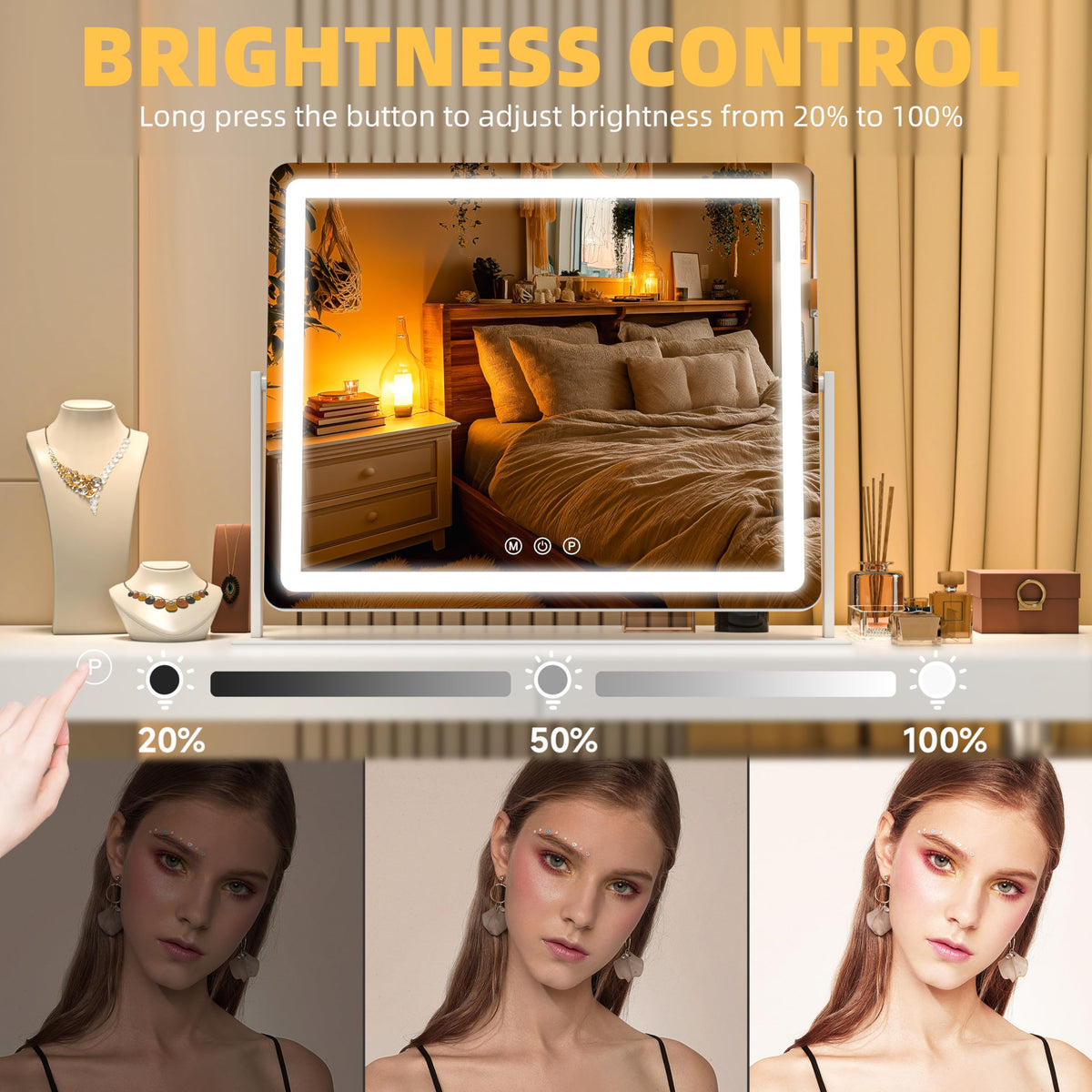 Lighted Vanity Makeup Mirror with Touch Control and 3-Color Lighting