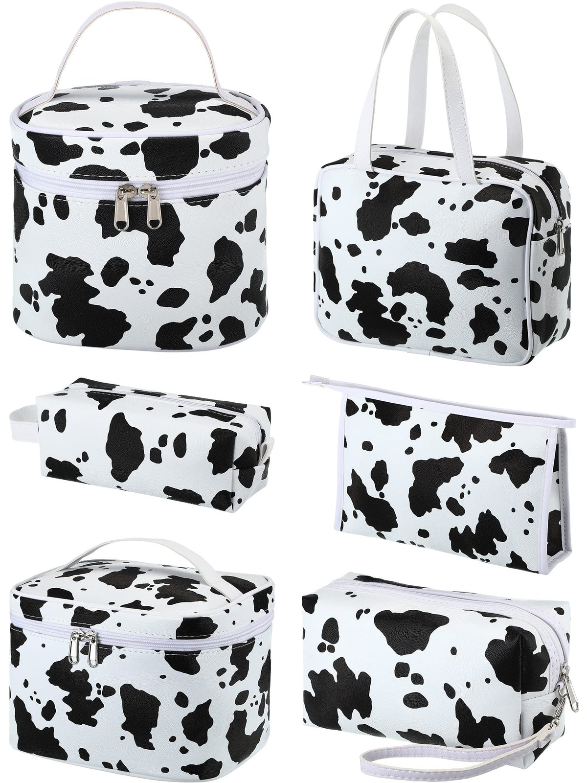 Saintrygo Set of 6 Cow Print Makeup Bags, PU Leather Travel Cosmetic Pouches
