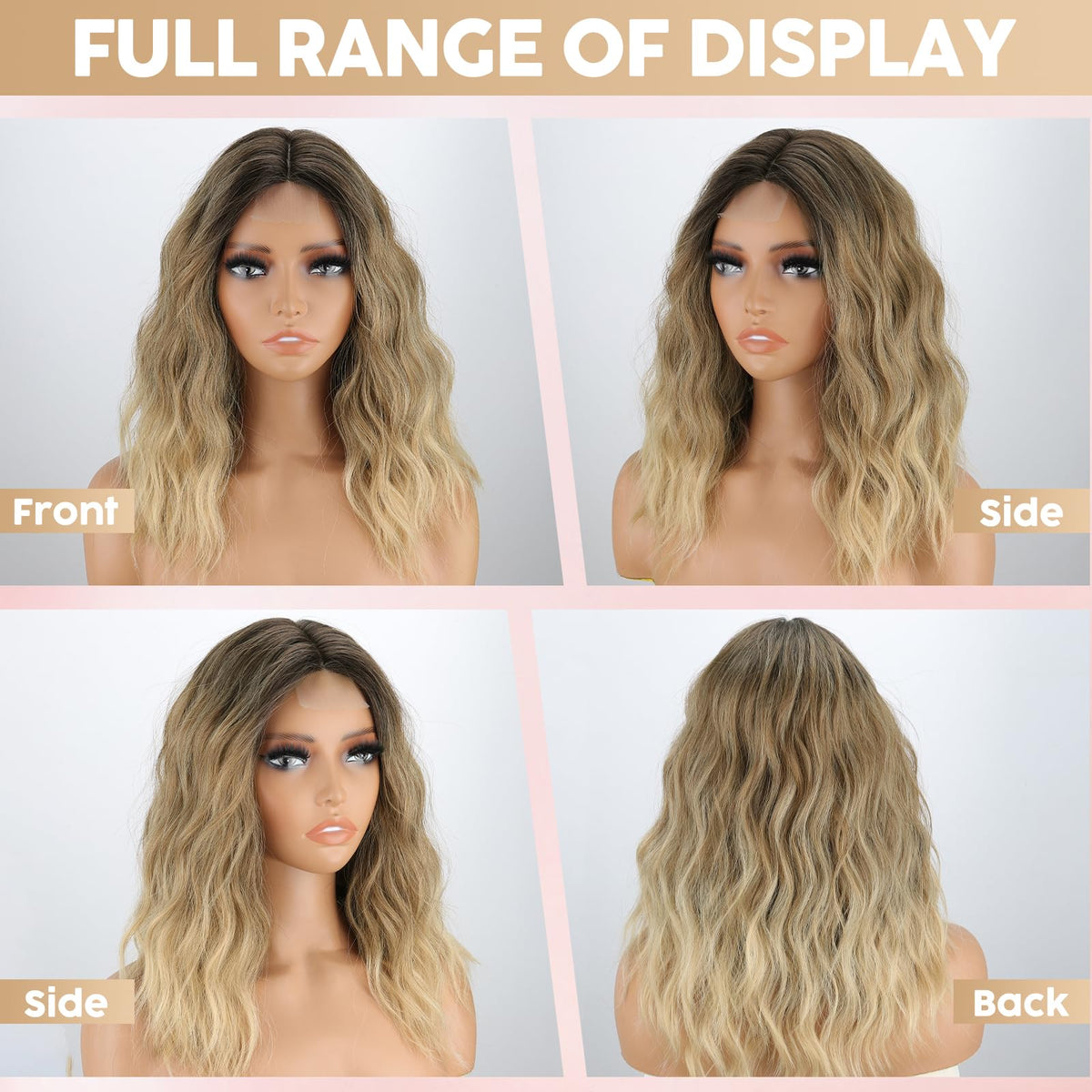 MISSQUEEN Medium Length Wavy Bob Wig, Heat-Resistant Synthetic Hair