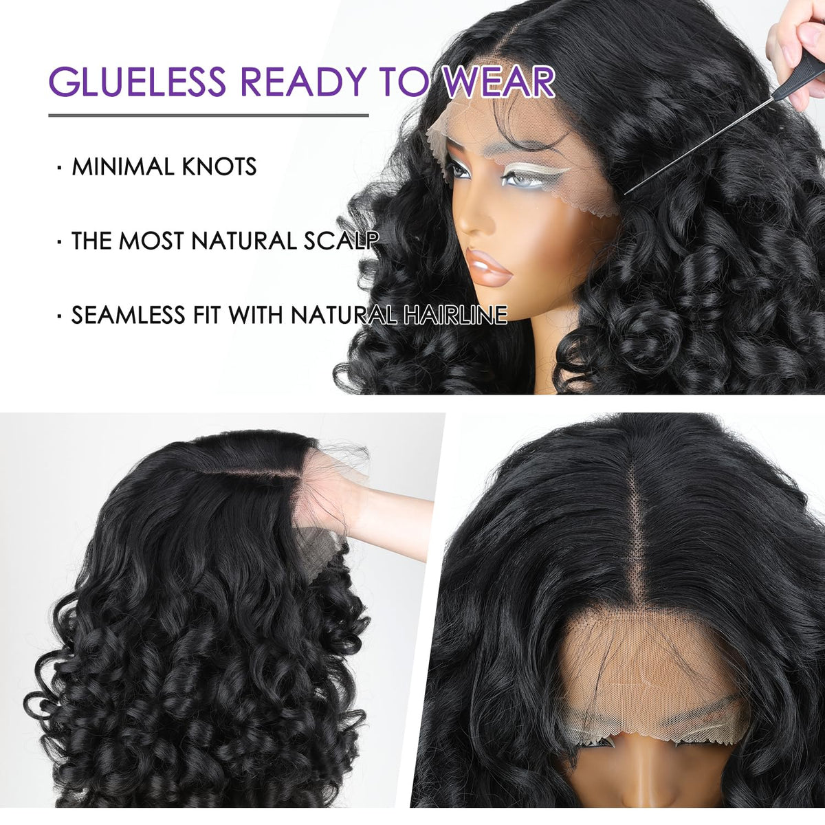 SOKU Long Curly Glueless Lace Front Wig with HD Lace