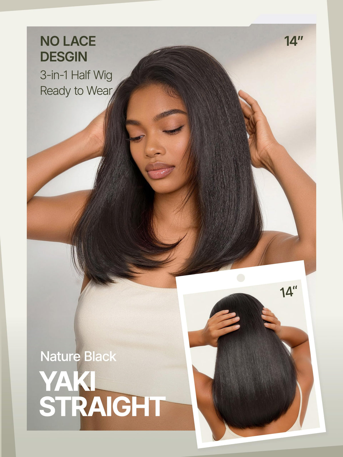 Frodio Veralux Blend Human Hair Yaki Straight Bob Half Wig Natural Black