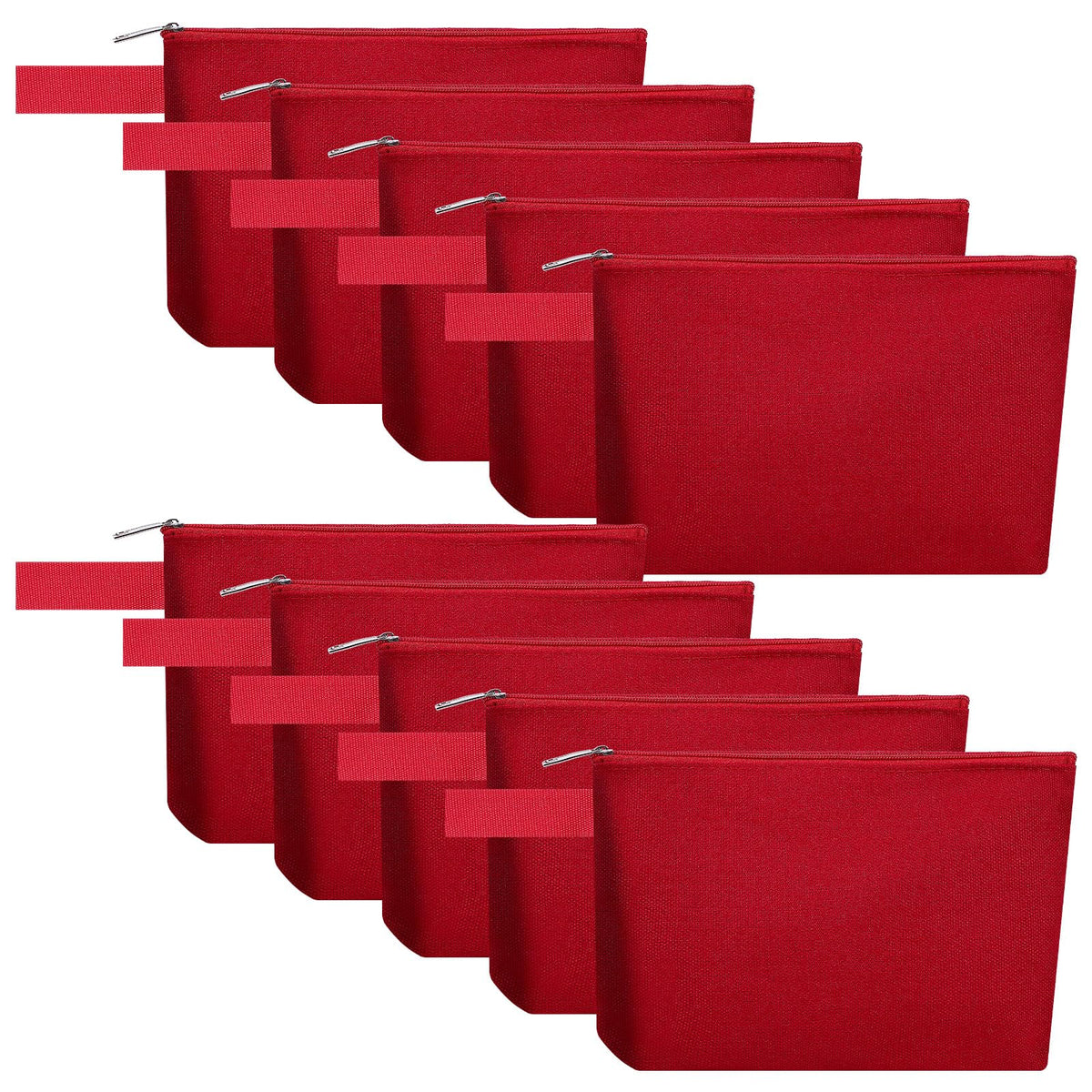 10-Piece 12oz Cotton Canvas Zipper Pouch Set, Blank DIY Organizer Bags