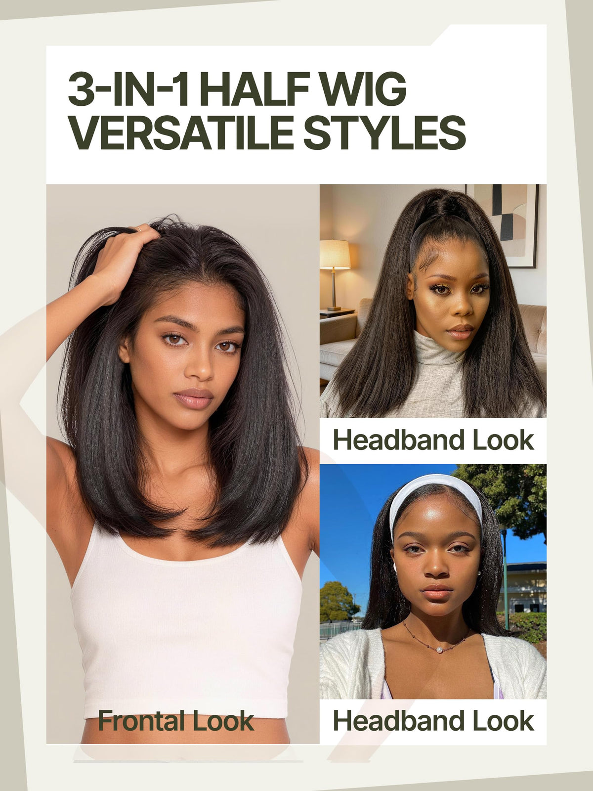 Frodio Veralux Blend Human Hair Yaki Straight Bob Half Wig Natural Black