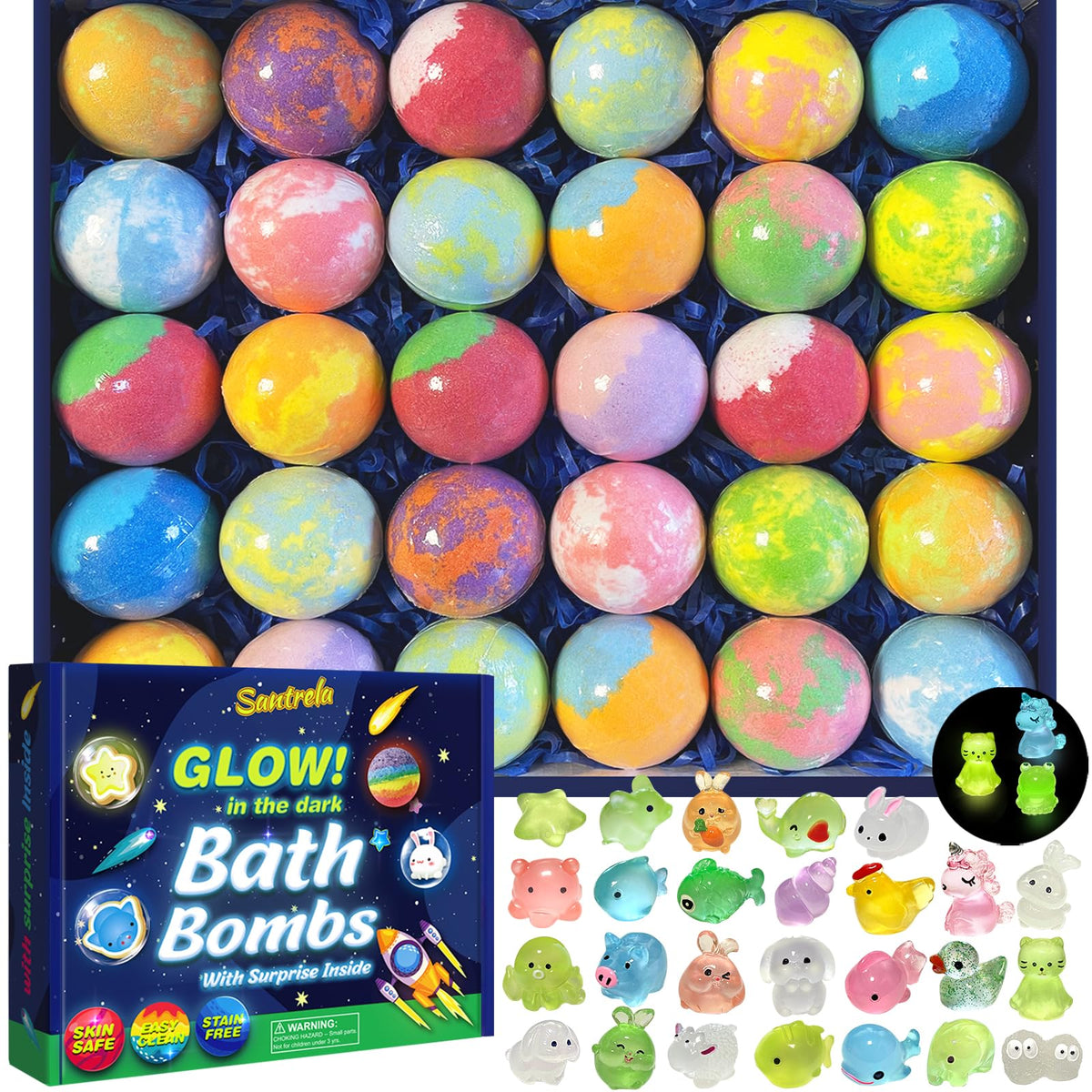 Kids Bath Bombs with Glow-in-the-Dark Surprise Toys, 30-Pack