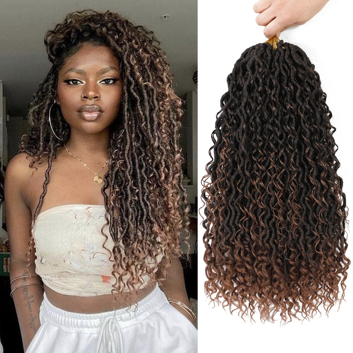 Goddess Faux Locs Crochet Hair, Soft Boho Locs with Curly Detail