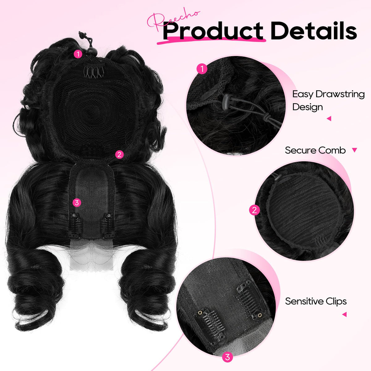 REECHO Messy Bun Hair Piece with Bangs, 2-in-1 Drawstring Updo