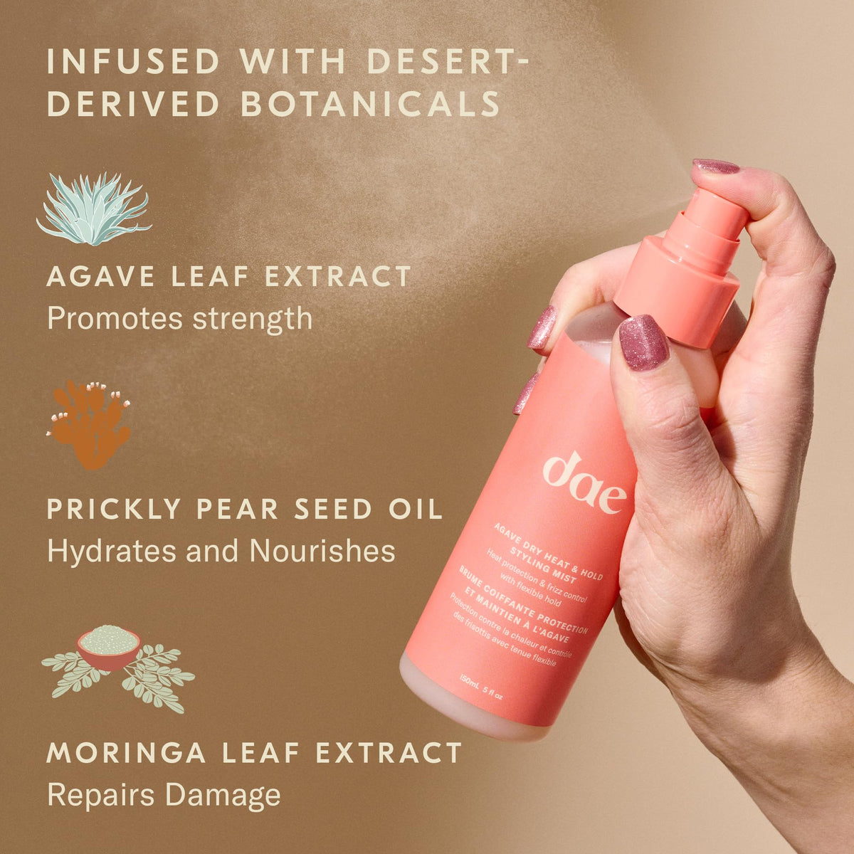 DAE Agave Dry Heat Protection Spray, Frizz Control & Light Hold, 5 Oz
