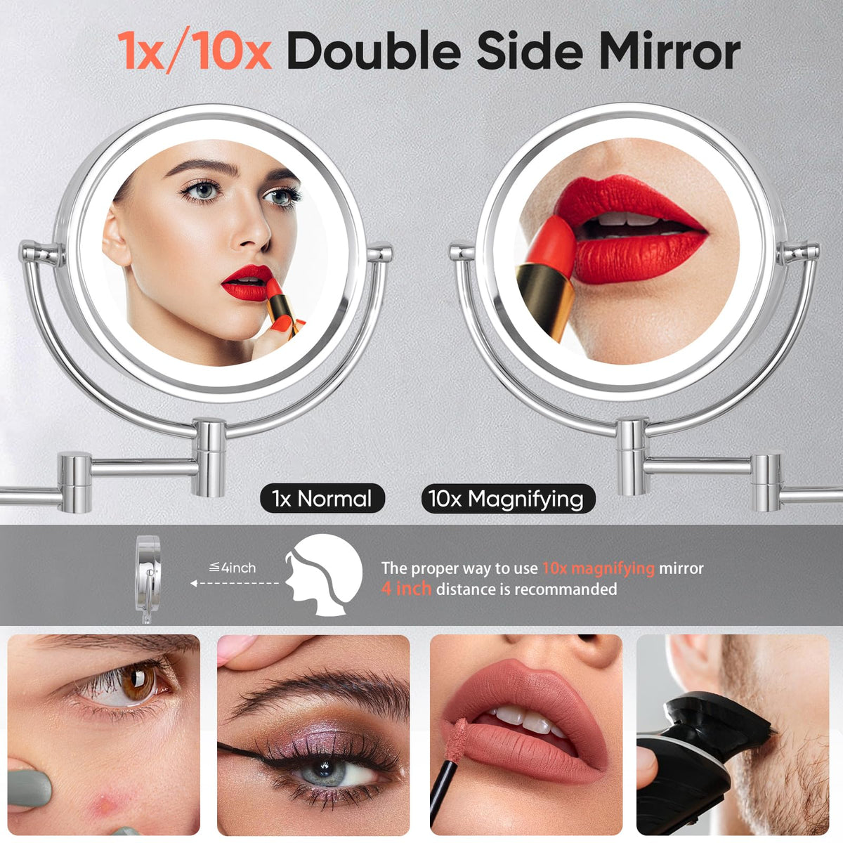 GURUN Wall Mounted Hardwired Makeup Mirror with 10x Magnification