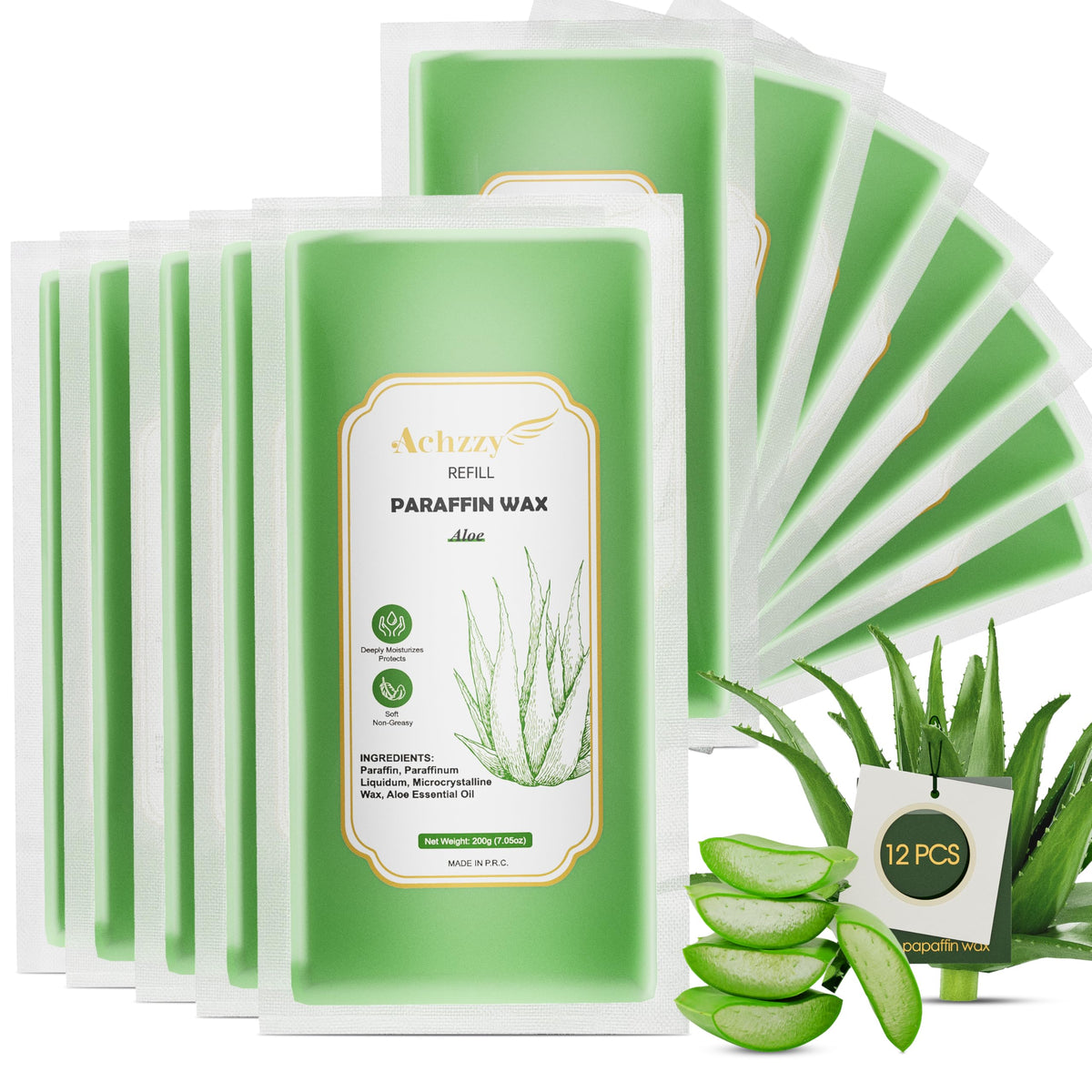 Achzzy Natural Aloe Scented Paraffin Wax Refills, 12-Pack