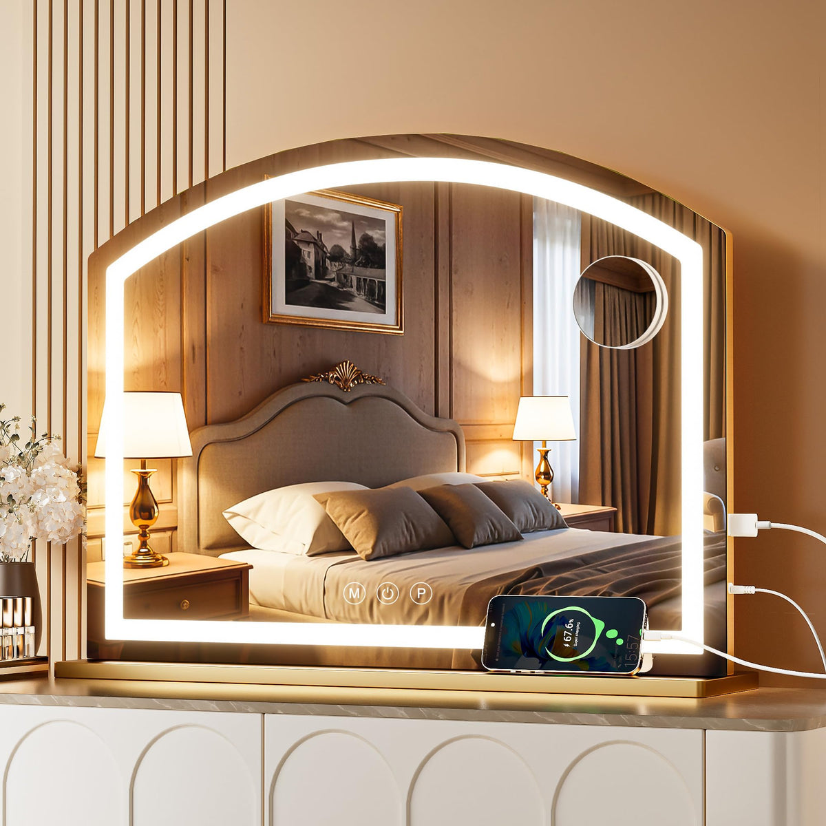 Hasipu Arched LED Vanity Mirror with Lights, Touch Control, Dimmable 3-Mode