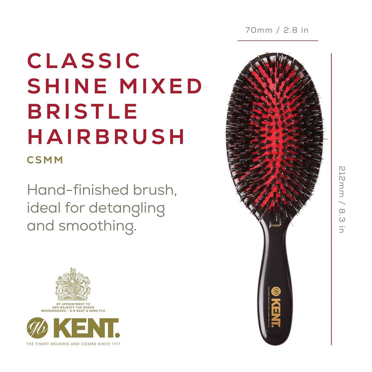 Kent Classic Shine Oval Cushion Hair Brush with Boar Bristles and Nylon Quills