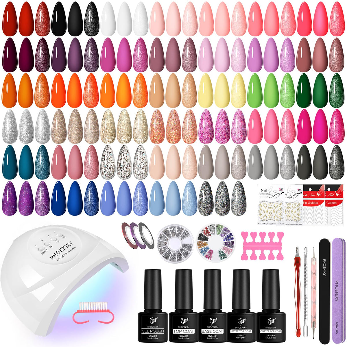 Phoenixy 61-Piece Gel Nail Polish Kit with 48W UV LED Nail Lamp