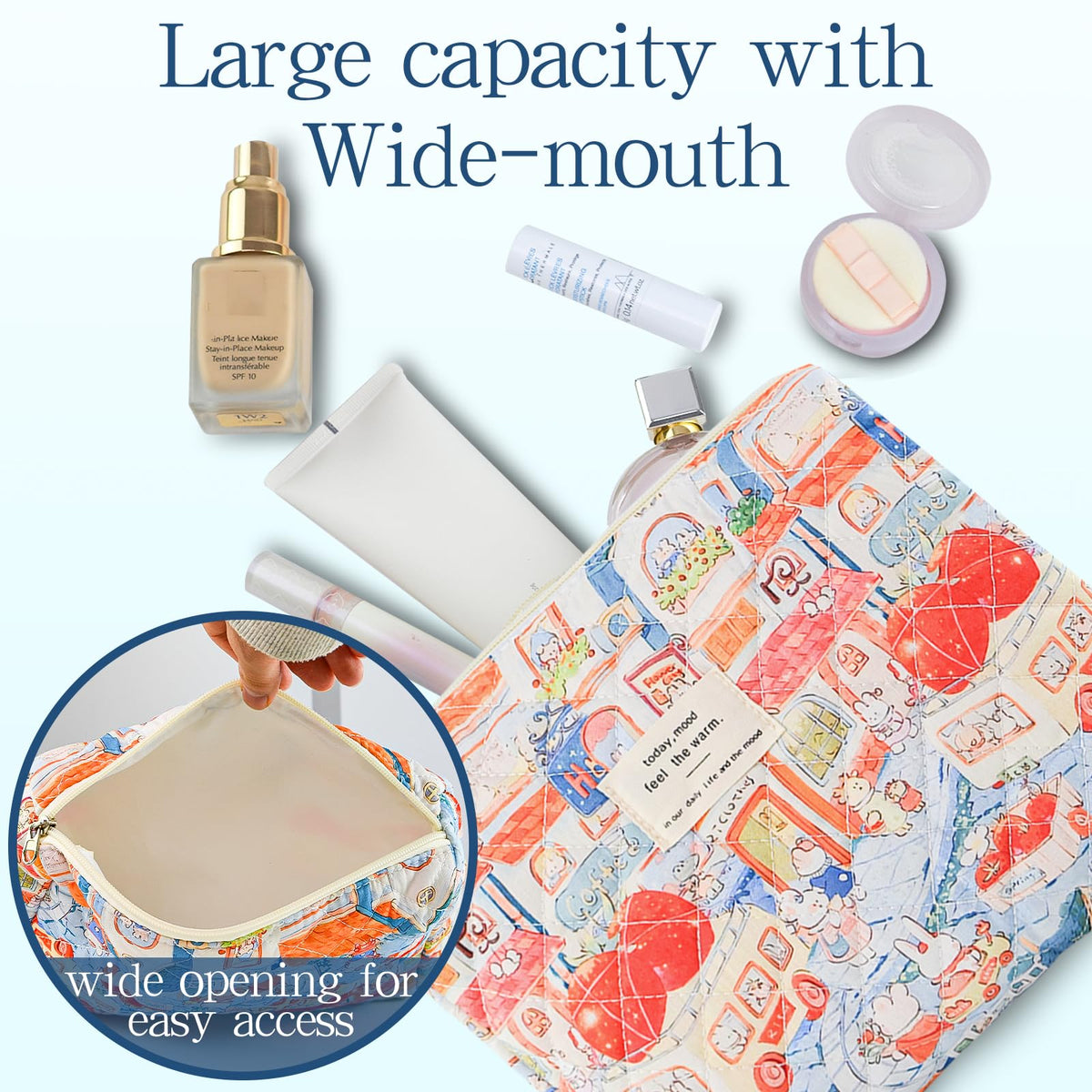 AMZMA 3-Piece Quilted Cotton Makeup Bag Set
