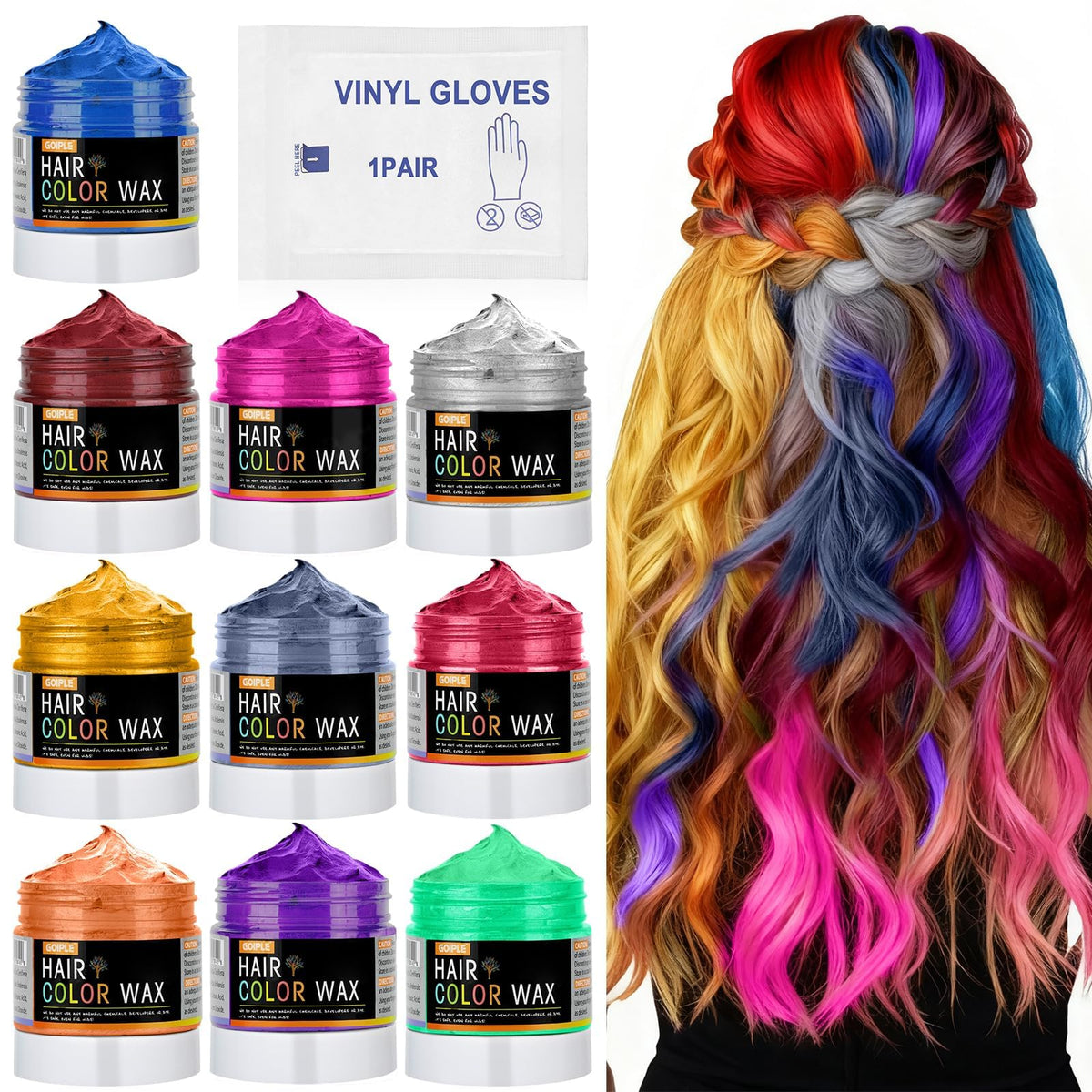 10-Piece Temporary Hair Color Wax Kit, Washable Hair Chalk with Gloves