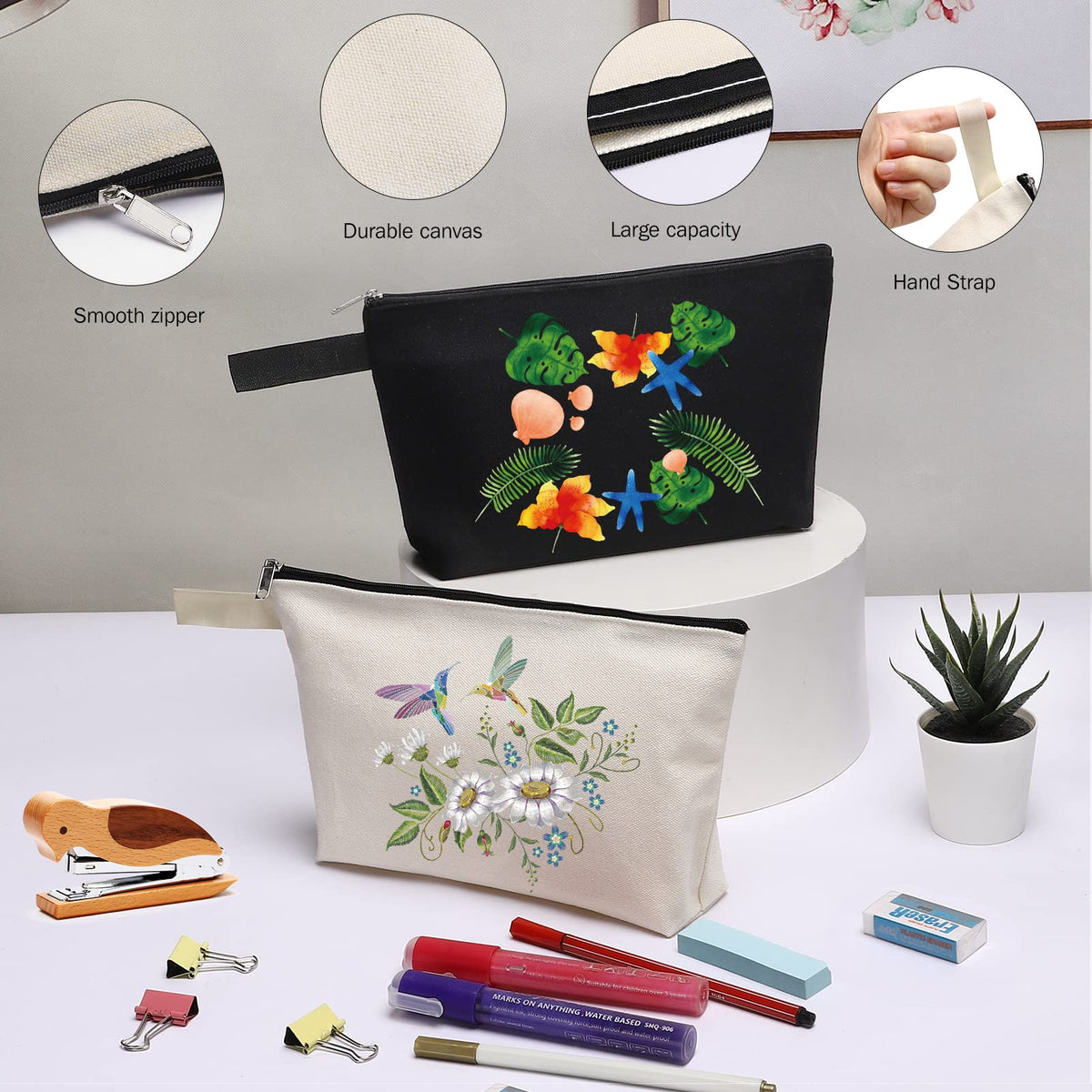 10-Piece 12oz Cotton Canvas Zipper Pouch Set, Blank DIY Organizer Bags