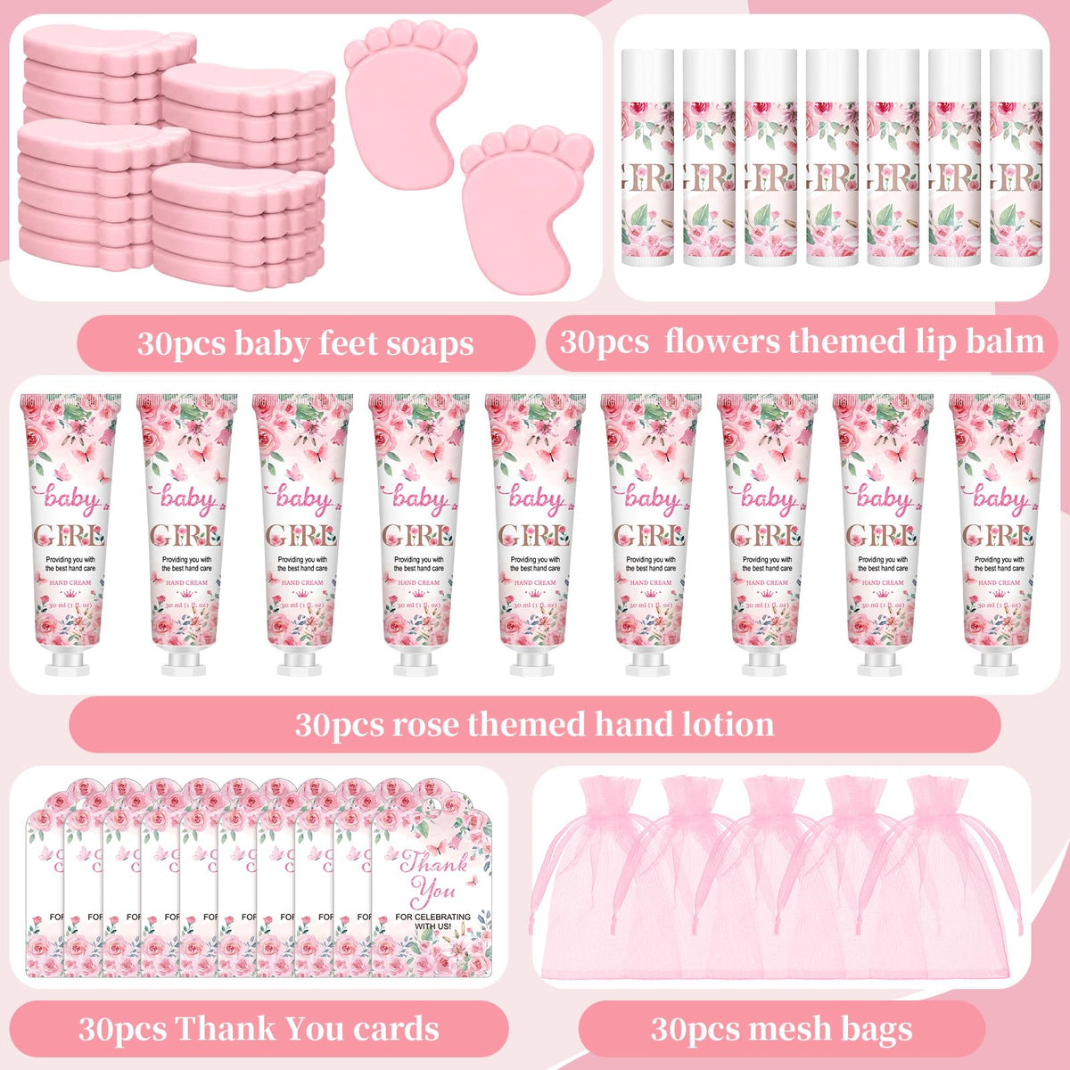 Loopeer 30-Set Baby Shower Favors Gift Set with Hand Cream, Lip Balm, Soap & Bags