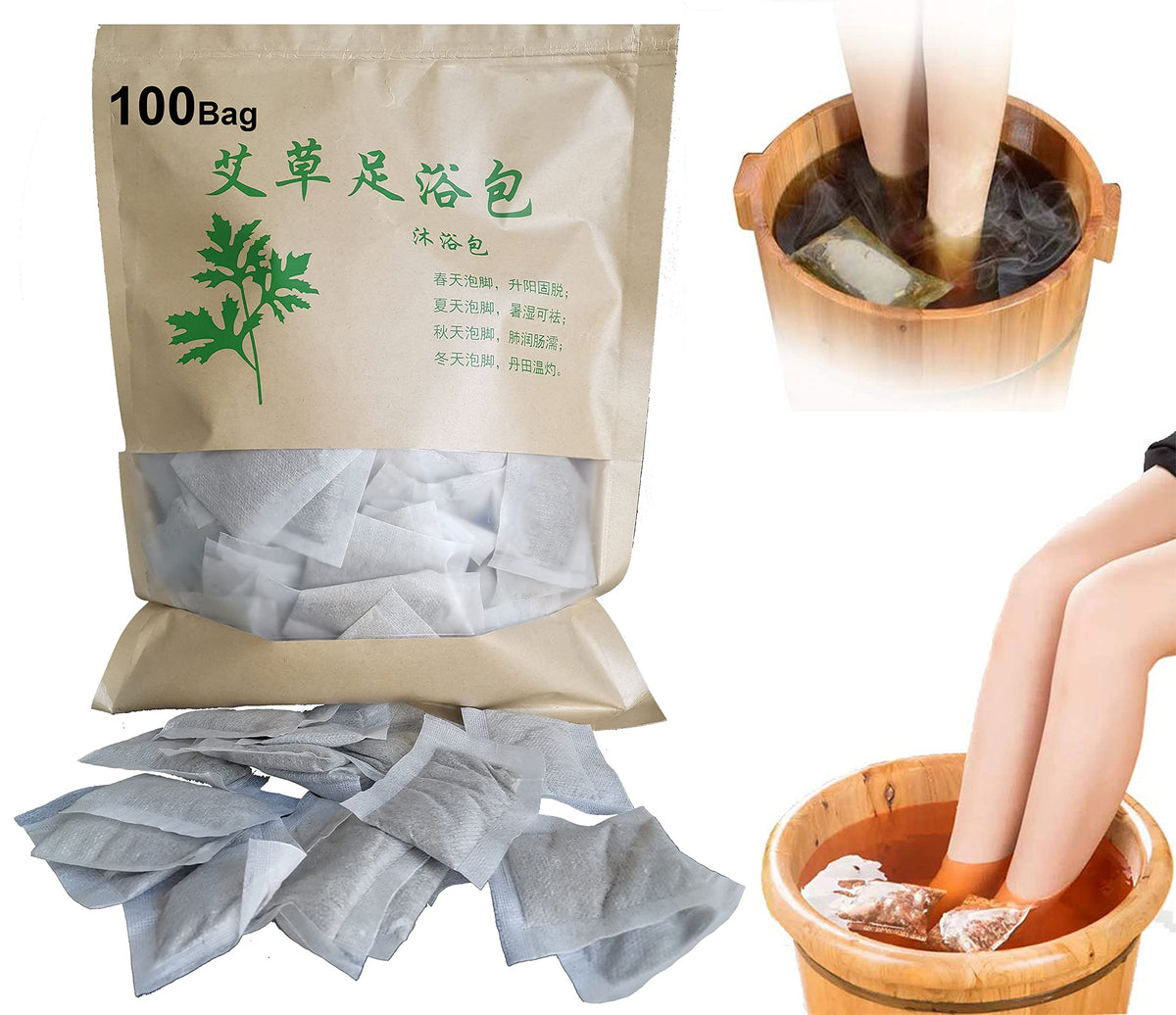100-Bag Natural Mugwort Foot Soak Bags for Relaxing Foot Baths