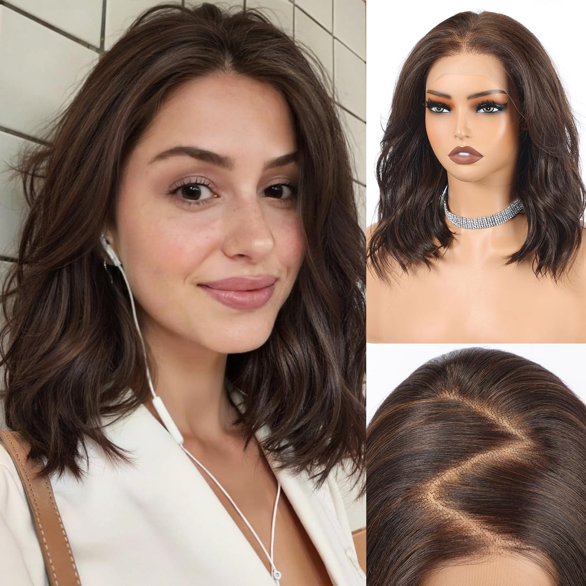 HAIRCUBE Lace Front Wig for Women, 16-Inch Heat-Resistant Synthetic Wavy Hair