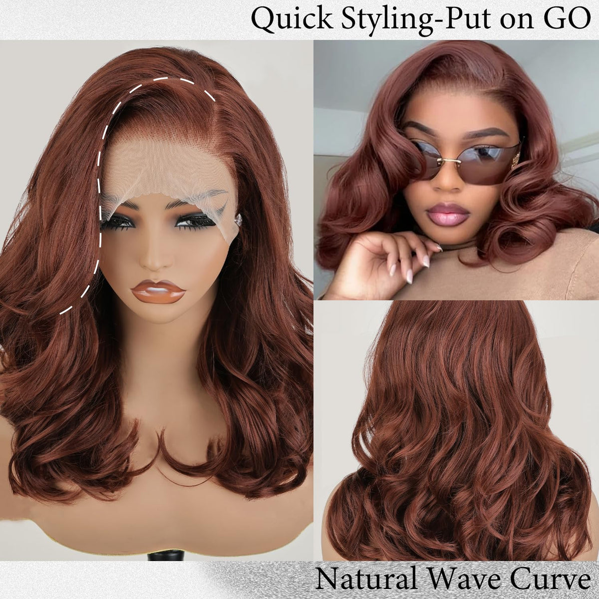 SOKU 13x6 HD Lace Front Wig, 18-Inch Wavy Glueless Synthetic Wig