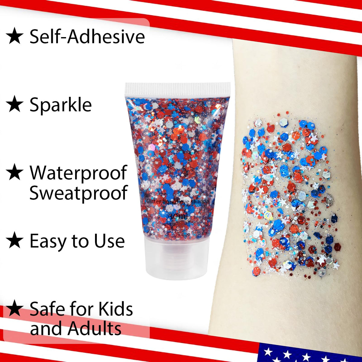 Mysense 4th of July Patriotic Accessories Set with Sunglasses, Jewelry and Glitter