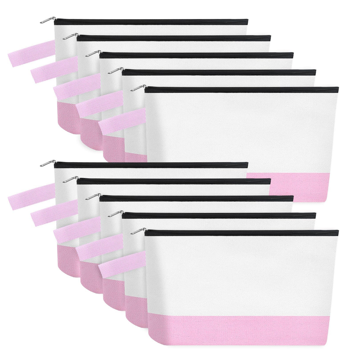10-Piece 12oz Cotton Canvas Zipper Pouch Set, Blank DIY Organizer Bags