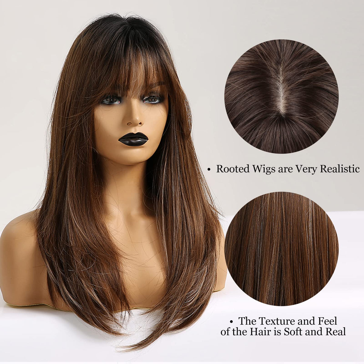 HAIRCUBE Long Straight Layered Synthetic Wig with Bangs