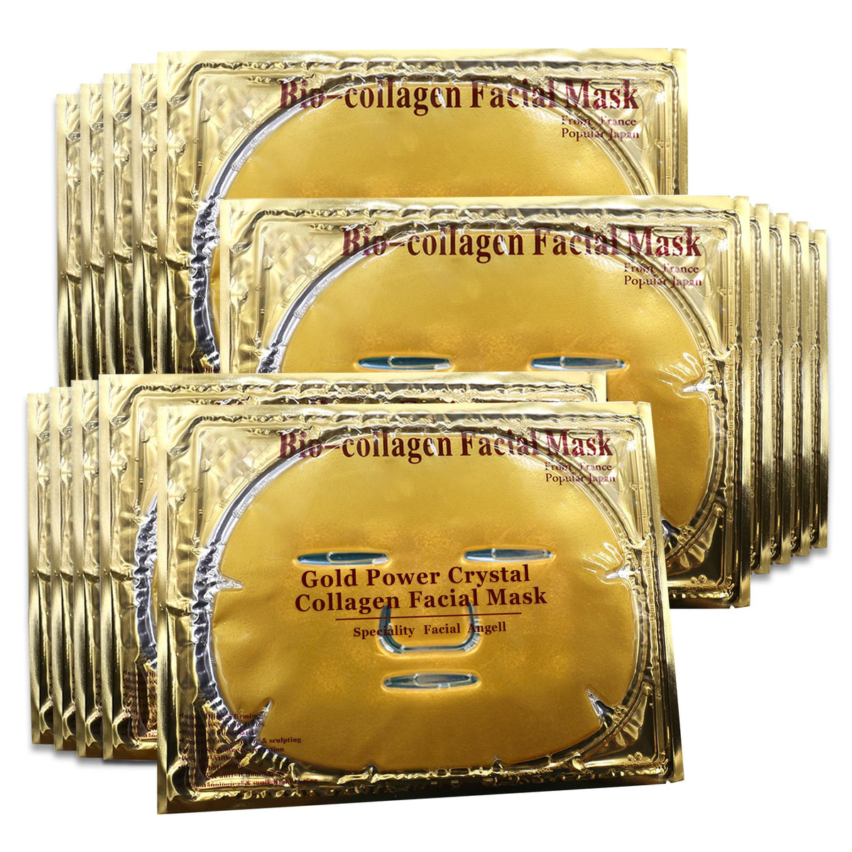 24K Gold Collagen Gel Facial Masks with Hyaluronic Acid, 15-Piece