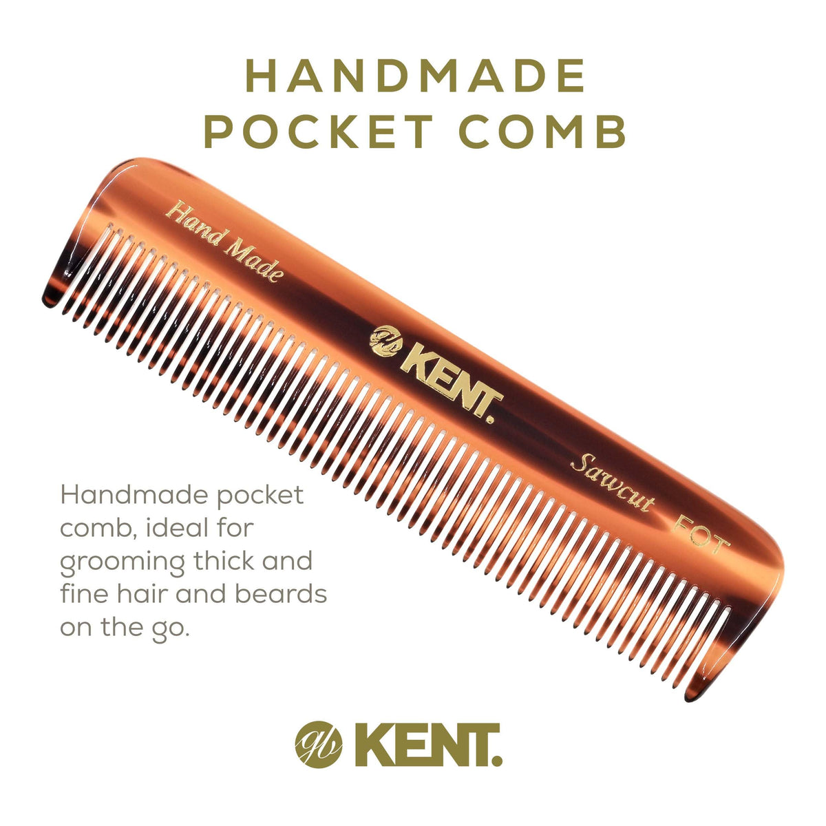 Kent Fine-Tooth Handmade Pocket Comb for Hair, Beard and Mustache Care