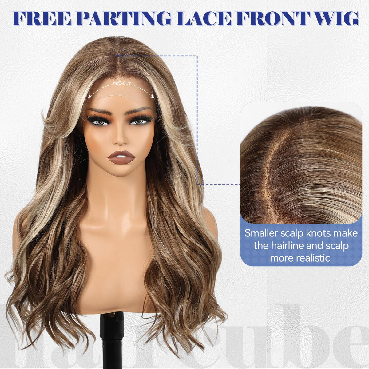 HAIRCUBE 13x6 HD Lace Front 22 Inch Long Wavy Synthetic Wig