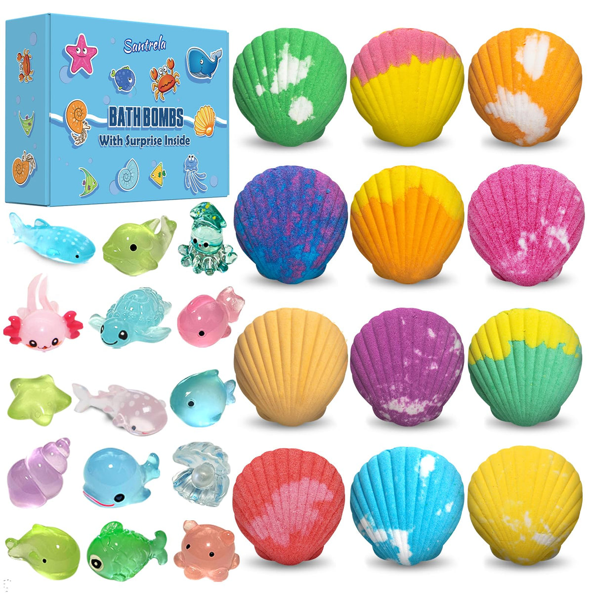 Kids Bath Bombs with Surprise Toys, 12-Pack Sea Shell Gift Set