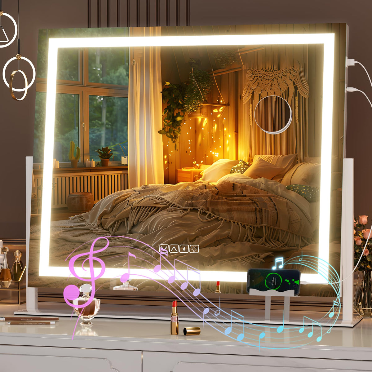 Hasipu LED Vanity Mirror with Lights, Bluetooth Speaker and USB Port