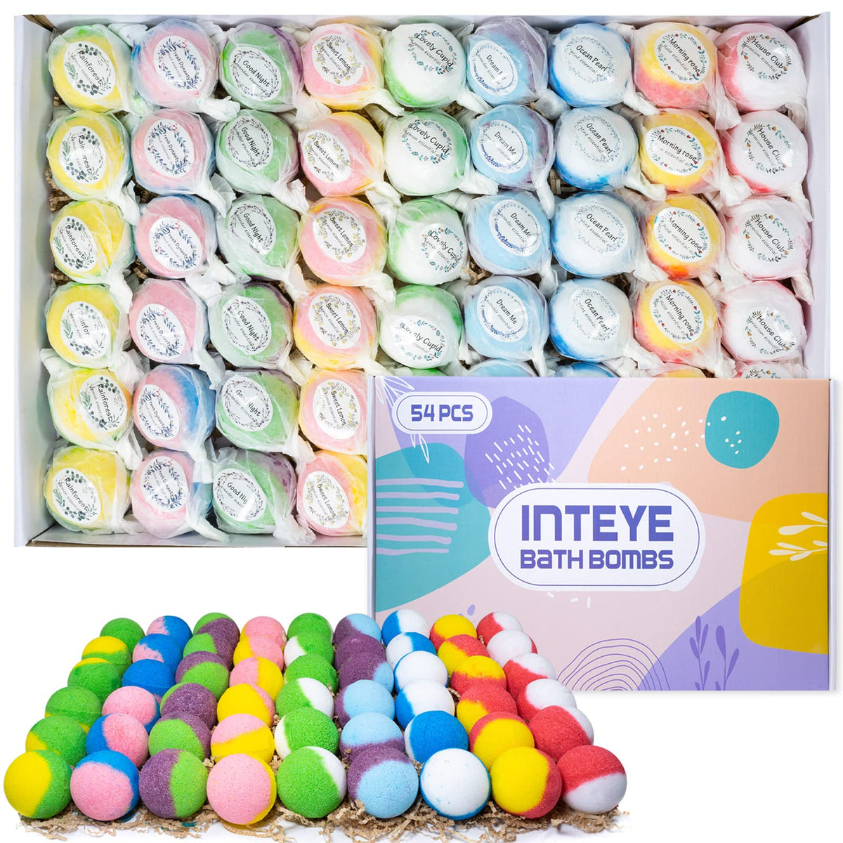 INTEYE Luxury Bath Bomb Gift Set with Essential Oils, 54 Pieces