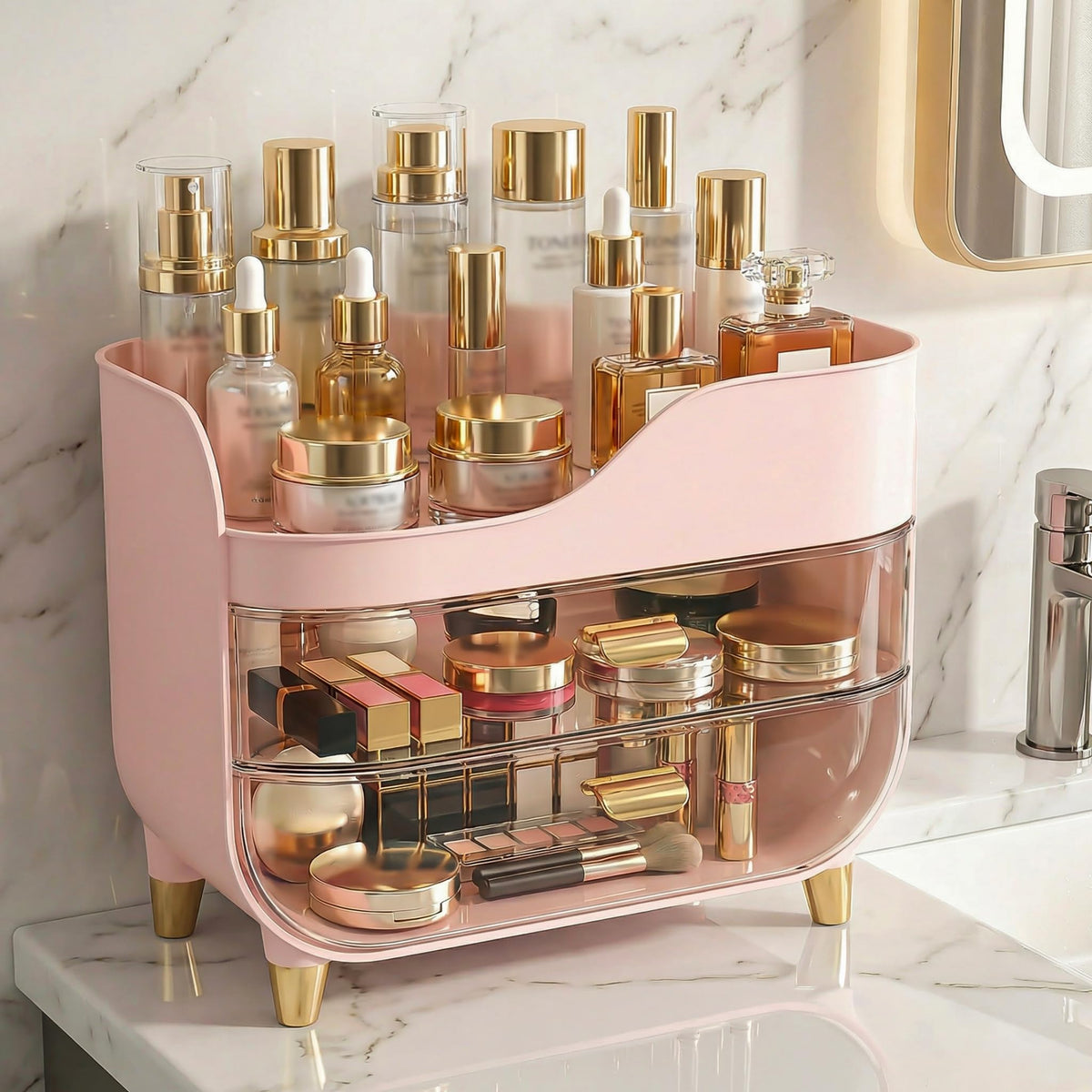 Pink Makeup Organizer with Large Smooth-Glide Drawers