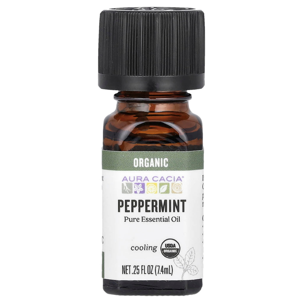 Aura Cacia, Organic Pure Essential Oil, Peppermint, 0.25 fl oz (7.4 ml)