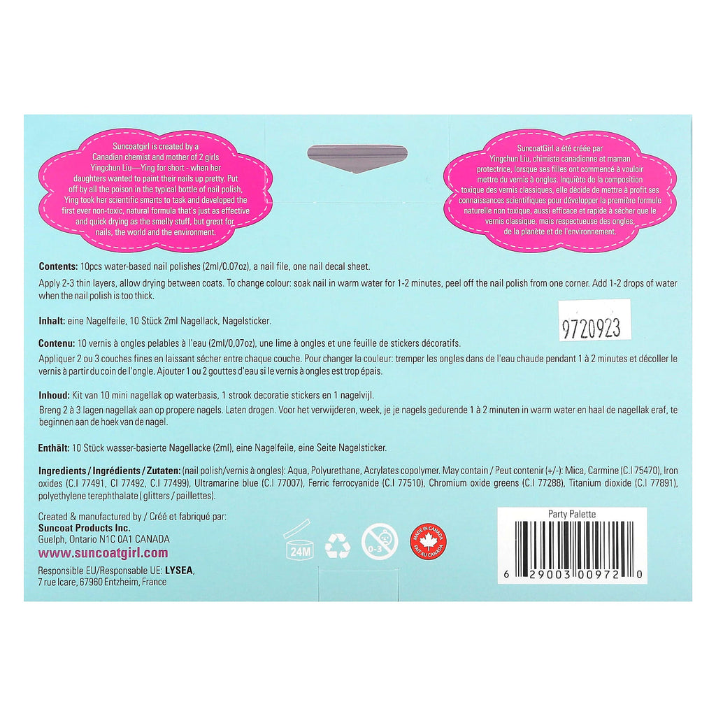 SuncoatGirl, Water-Based Nail Polish Kit, Party Palette, 12 Piece Kit