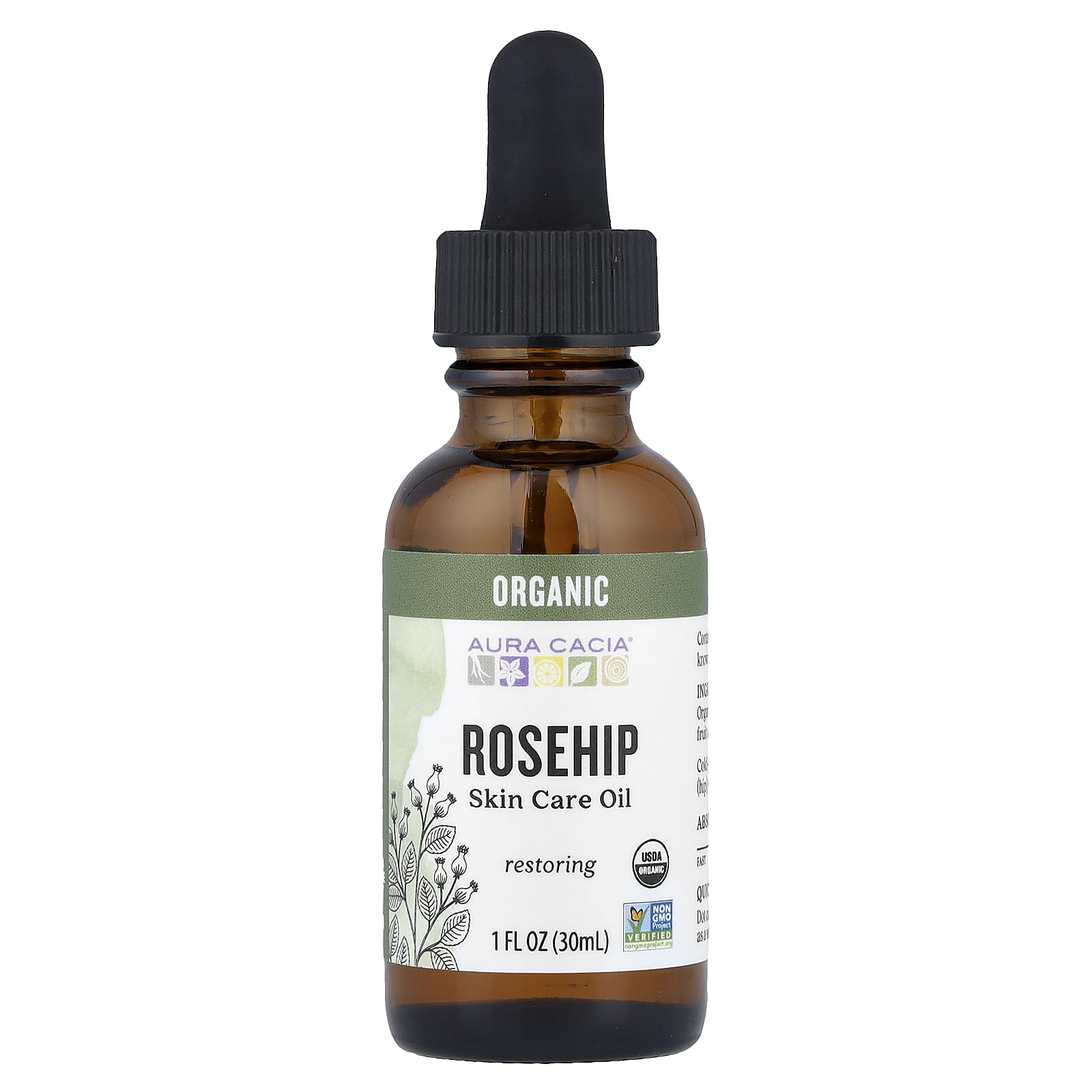 Aura Cacia, Skin Care Oil, Organic Rosehip, 1 fl oz (30 ml)