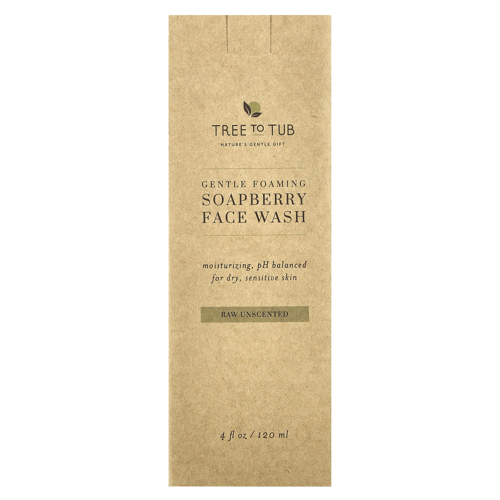 Tree To Tub, Soapberry Gentle Foaming Face Wash, For Dry, Sensitive Skin, Raw Unscented, 4 fl oz (120 ml)