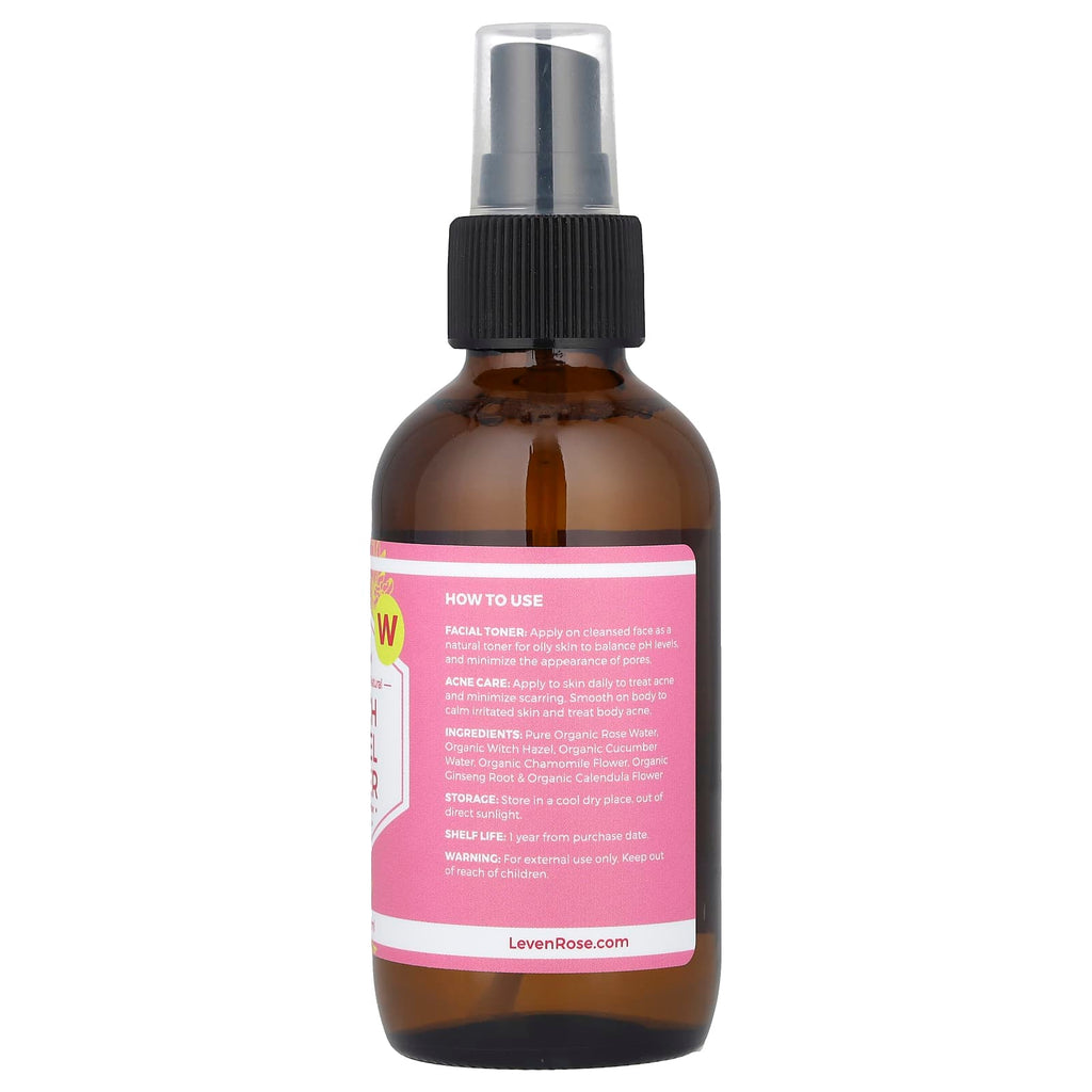 Leven Rose, 100% Organic & Natural, Witch Hazel Toner, 4 fl oz (118 ml)