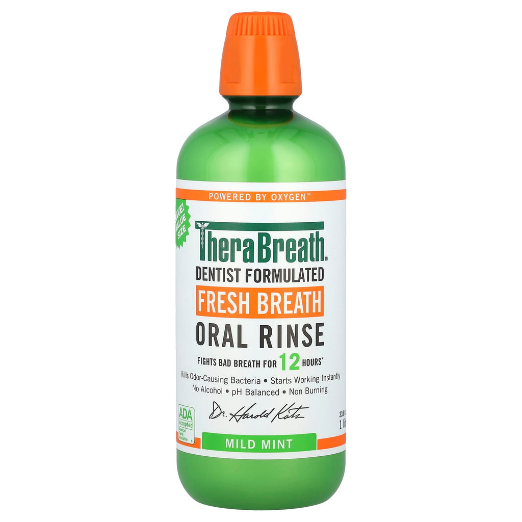 TheraBreath, Fresh Breath Oral Rinse, Mild Mint , 33.8 fl oz (1 l)
