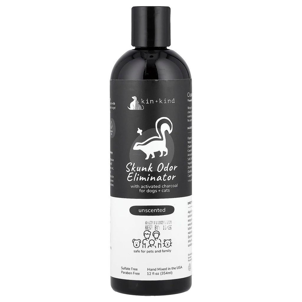 Kin+Kind, Skunk Odor Eliminator Shampoo, For Dogs + Cats, Unscented, 12 fl oz (354 ml)