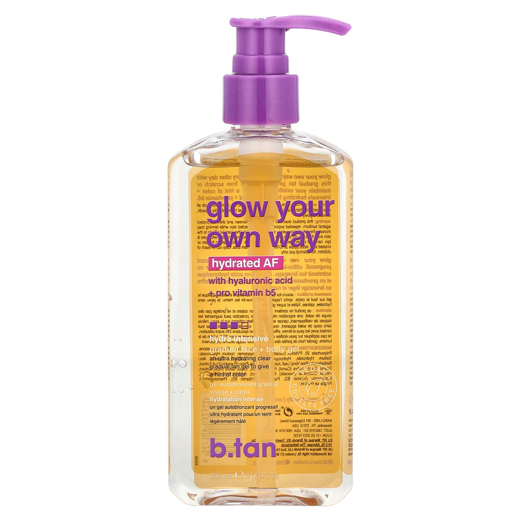 b.tan, Glow Your Own Way, Hydrated AF, Gradual Face + Body Gel, 8 fl oz (236 ml)