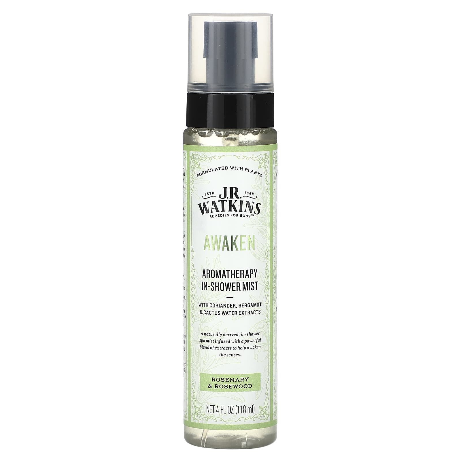 J R Watkins, Awaken, Aromatherapy In-Shower Mist, Rosemary & Rosewood , 4 fl oz (118 ml)